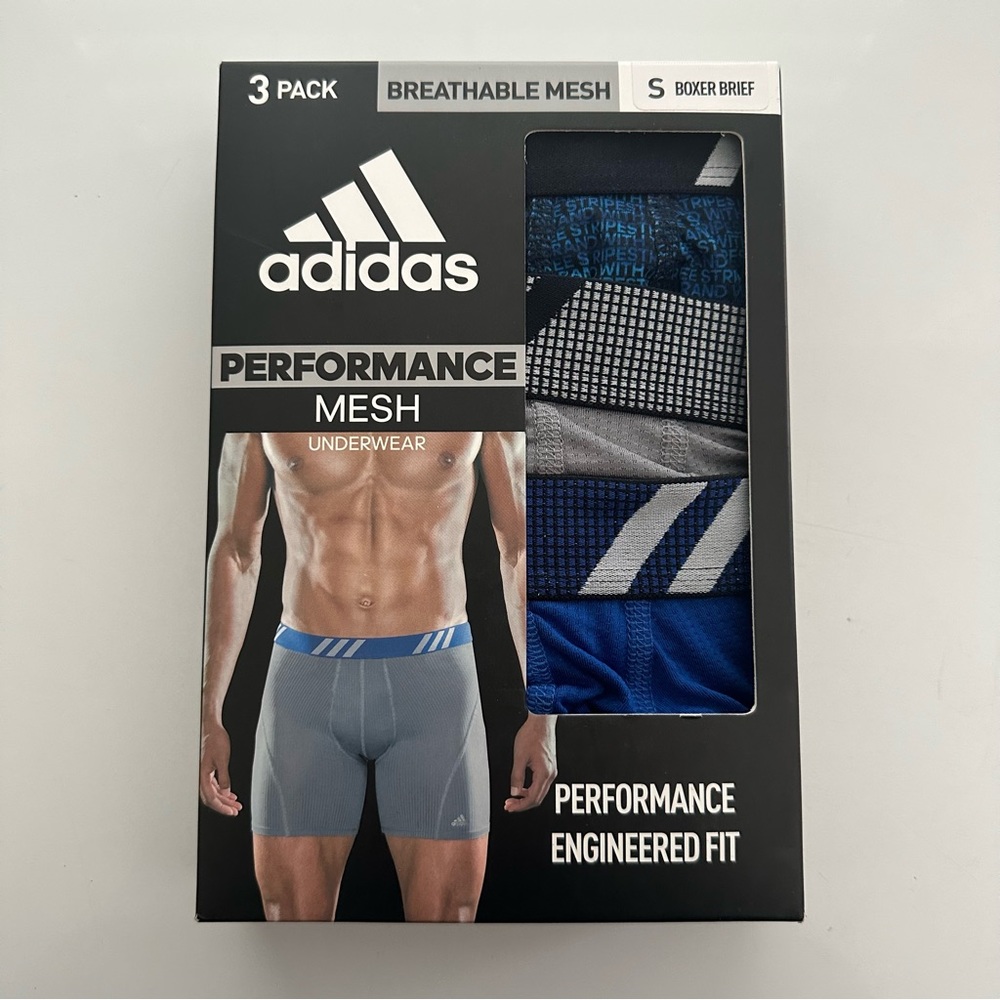 adidas Men’s 3-pack Sport Performance Mesh Patterned Boxer Briefs Size Small